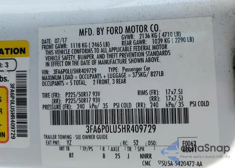 2017 Ford Fusion Se Hybrid from USA, damaged, VIN 3FA6P0LU5HR409729